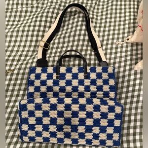 Clare V Summer Simple Tote- blue and white checkered